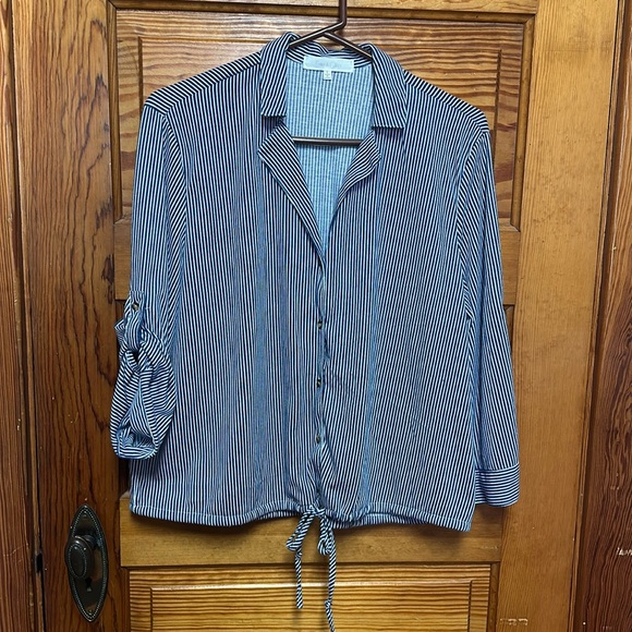 Eden & Olivia blue with white vertical striped size XL button down shirt - Picture 1 of 7